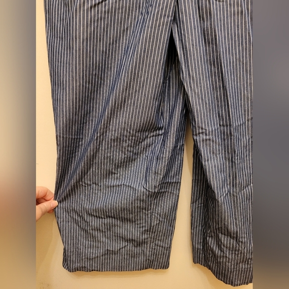 Cremieux Ribbon Tie Strap Blue White Pinstripe Romper Size 10 - Picture 4 of 13